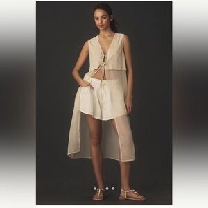 Anthropologie Sheer Linen-Blend Twofer Tunic